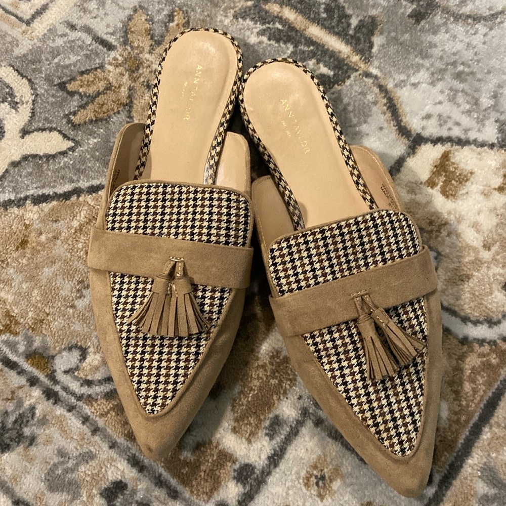 Ann Taylor Plaid Tassel Mule